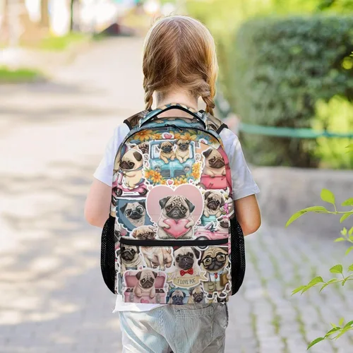 Vista 2 de GIHSWE Mochila de carlino para niñas y niños, mochilas de dibujos animados lindas de 16 pulgadas para niños y estudiantes, regalos para los amantes