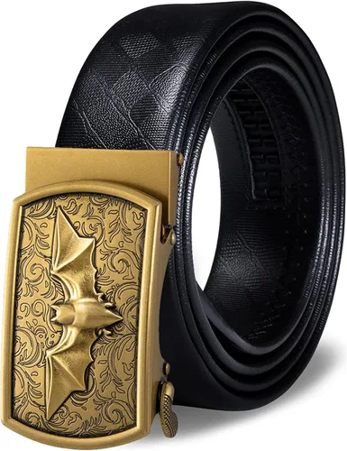 Vista 16 de Barry.Wang Cinturón de trinquete de cuero para hombre 1 3/8" hebilla A Oro Verde