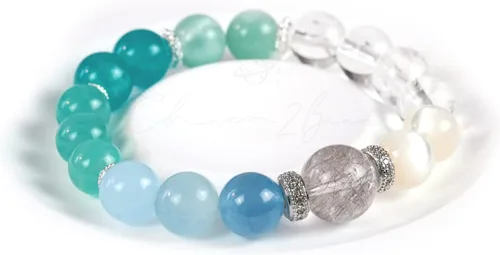 Vista 44 de Precious Gemstone Natural Crystal Healing Bracelet, Rutilated Quartz, Moonstone, Quartz Handmade Original Design Bracelet