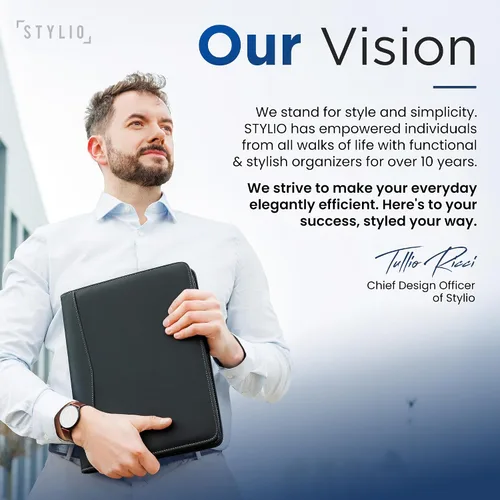 Vista 2 de STYLIO Carpeta portafolio con cierre Padfolio carpeta de 3 anillas (1") y portapapeles desmontable (removible) Organizador de portafolio