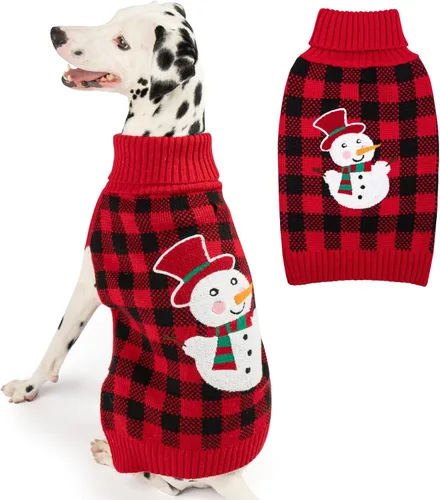 Vista 16 de KYEESE - Suéter de Navidad para perros con diseño de renos para perros pequeños, ropa a cuadros de búfalo rojo con agujero para la correa para días