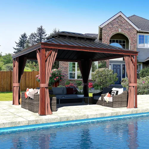 Vista 15 de MUPATER Gazebo para exteriores de 10 x 12 pies, carpa de techo rígido con doble techo, estructura resistente con sistema de drenaje y mosquitera