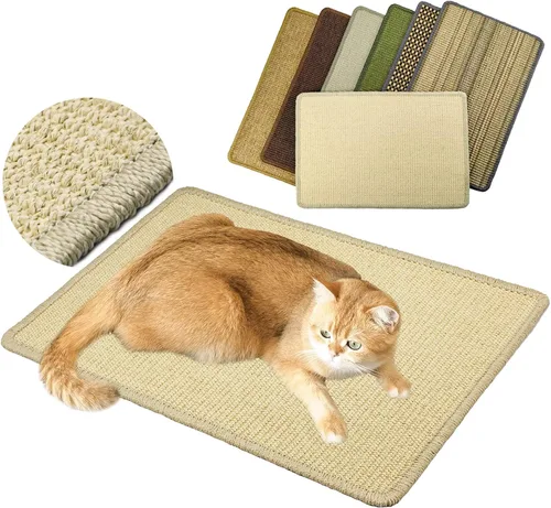 Vista 11 de Alfombrilla de rascar para gatos, 23.6 x 15.7 pulgadas, rascadores de sisal natural para gatos de interior con cintas de velcro, tapete para rascar