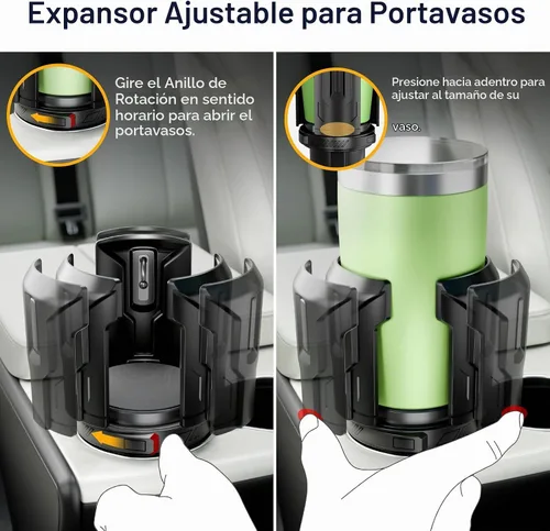 Vista 5 de Expansor de portavasos de coche: abierto con un botón, universal, soporte ajustable (diámetro de 2.6 a 4.8 pulgadas), expansor de portavasos
