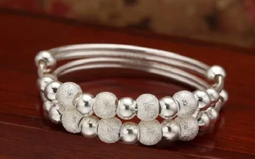 Vista 7 de Jeolory Brillante y lindo dije de bola mate simple chapado en plata 925, brazalete de muñeca ajustable, joyería de moda (plateado), Sin gemas.