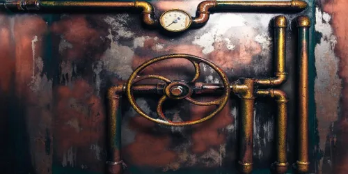 Vista 8 de BELECO Telón de fondo de fotografía Steampunk retro oxidado, de 5 x 3 pies, tubos de vapor de metal viejo, medidor de presión, fondo de máquina