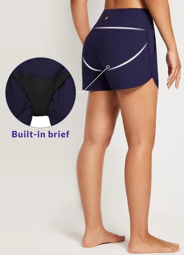 Vista 3 de BALEAF Traje de baño de cintura alta de 35 pulgadas para mujer, de secado rápido, con bolsillos