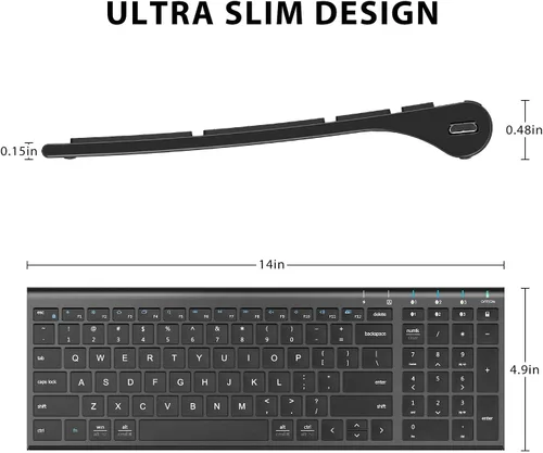 Vista 6 de iClever BK10 Teclado Bluetooth, Teclado Inalámbrico Universal Bluetooth 5.1 con Teclado Numérico, Diseño Ergonómico, Compatibilidad con Múltiples