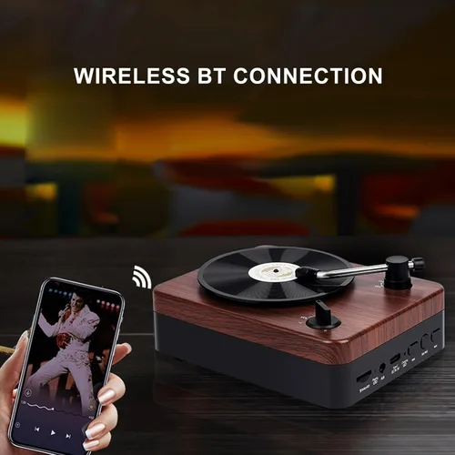 Vista 2 de Docooler Altavoz Bluetooth retro, reproductor de discos de vinilo, receptor Bluetooth integrado y altavoces estéreo, altavoces Bluetooth portátiles