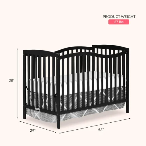 Vista 3 de Dream On Me Chelsea - Cuna convertible 5 en 1 de color negro, certificación JPMA 4-Position Mattress Support, Converts to Toddler, Day and Full