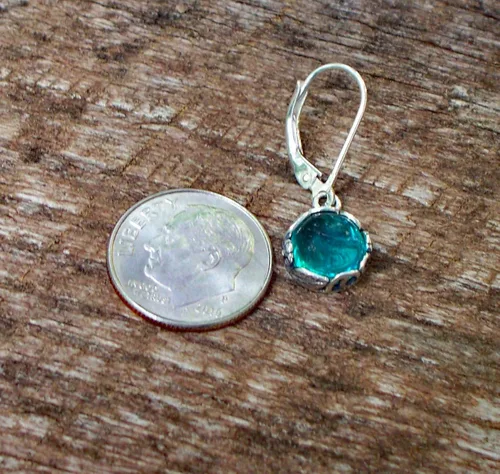 Vista 4 de Pendientes de plata de ley con tarro de masón vintage reciclado, colección botánica, Azul
