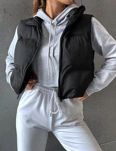 Vista 4 de Zhiyouni Chaleco acolchado ligero sin mangas con cuello alto corto acolchado
