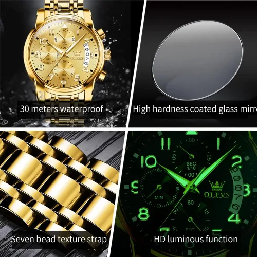 Vista 5 de OLEVS Reloj de pulsera ajustable de acero inoxidable impermeable para hombre, reloj analógico de cuarzo para hombre, moda de negocios, clásico