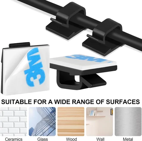 Vista 3 de 50 clips adhesivos para cables, clips de cable de pared mejorados, clips de alambre para cables, gestión de cables de carga, clips de gestión