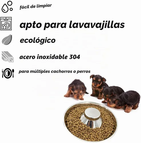 Vista 2 de Cuenco para cachorros, comedero de acero inoxidable para múltiples cachorros, cuencos básicos de comida y agua, plato de destete para perros