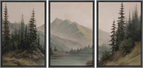 Vista 156 de SIGNWIN Lienzo enmarcado para pared, juego de arte tranquilo con reflejo de lago, acuarela, montaña y agua, ilustraciones modernas, arte abstracto