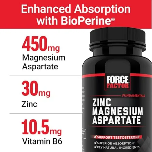 Vista 4 de Force Factor Aspartato de zinc y magnesio, suplemento de zinc y magnesio para mejorar la recuperación muscular y el rendimiento, promover un mejor