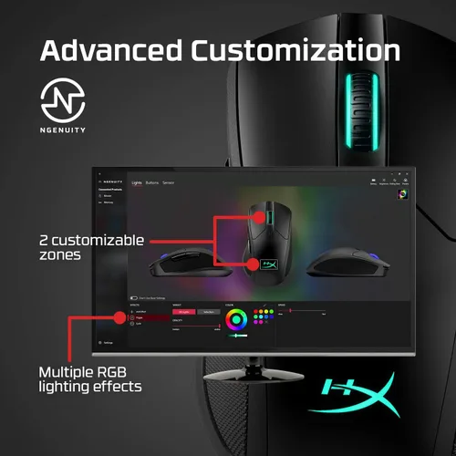 Vista 6 de HyperX Pulsefire Dart - Mouse inalámbrico RGB para juegos personalización controlada por software 6 botones programables batería de carga Qi hasta