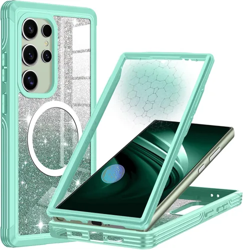 Vista 29 de Funda para Galaxy A16 5G, compatible con MagSafe, funda magnética con purpurina integrada con protector de pantalla de vidrio templado 9H, funda