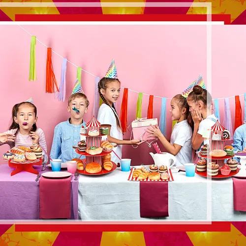 Vista 5 de Zopeal - Juego de 7 soportes para tartas de carnaval de 3 niveles, soporte para cupcakes de circo, carnaval, 1 nivel, bandeja rectangular