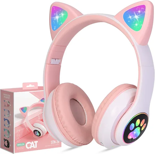 Vista 8 de TCJJ Cat Ear Kids Bluetooth Headphones, LED, 85dB Volume Limit Negro