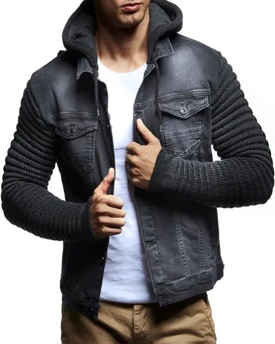 Vista 3 de Leif Nelson LN5240 - Chaqueta vaquera para hombre con mangas de punto
