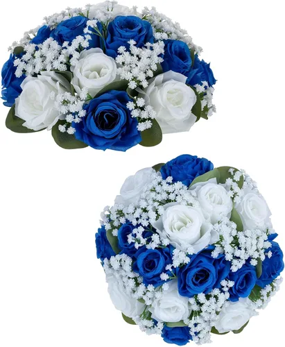 Vista 9 de BLOSMON Bolas de Flores Falsas Centros de Mesa de Boda 2 Piezas Rosa Carmesí Respiración de Bebé Flores Artificiales Piezas Centrales Decoración
