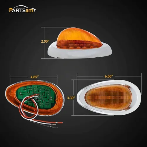 Vista 6 de Partsam Kit de luces LED de repuesto para Freightliner Century/Columbia, 5 luces rectangulares ámbar 6LED para techo de cabina + 2 luces marcadoras