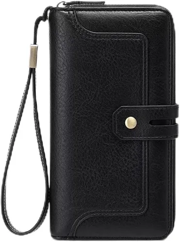 Vista 9 de Cartera pequeña de piel plegable para mujer, de gran capacidad, con bloqueo Rfid, con cremallera, con 16 ranuras para tarjetas y 2 ventanas