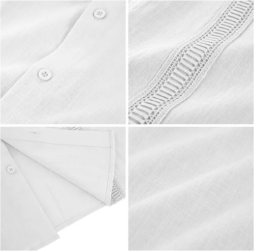 Vista 5 de Hestenve Guayabera - Camisas casuales de lino y algodón con botones de manga corta para hombre, camisa hawaiana cubana de verano, playa, trabajo