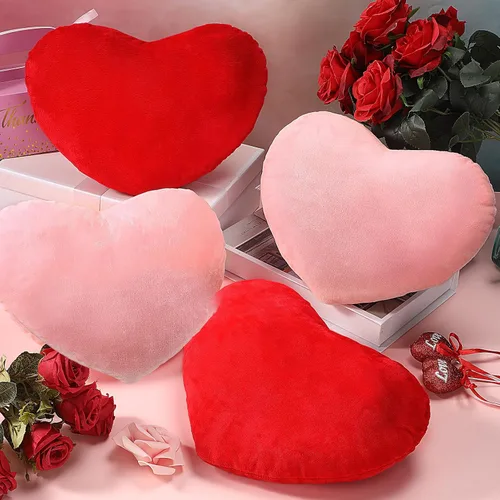 Vista 7 de Queekay 4 piezas de almohada de corazón de San Valentín lindo cojín de peluche de San Valentín en forma de corazón, almohada decorativa de peluche