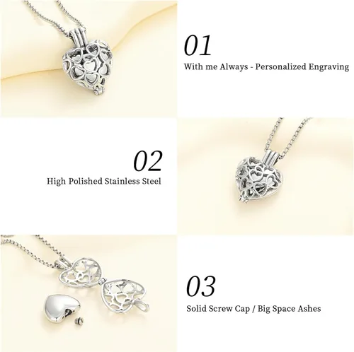 Vista 10 de Collar con medallón de cremación conmemorativa con corazón eterno con mini urna para cenizas de seres queridos