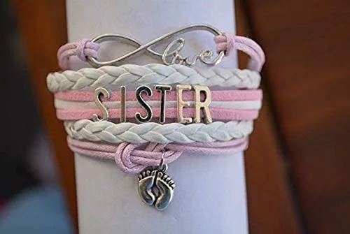 Vista 2 de Juego de pulsera y corbata para el cabello, joyería rosa para hermana, pulsera para hermana mayor para hermanas