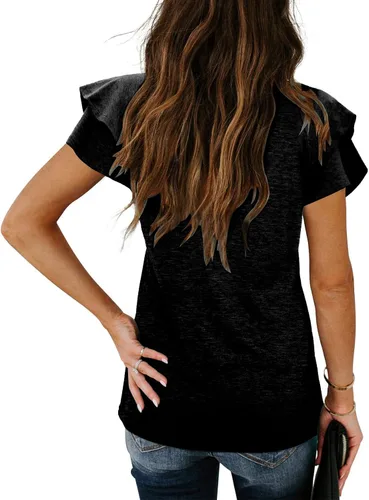 Vista 3 de Micticsi Camisetas casuales de verano con cuello en V y mangas con volantes para mujer