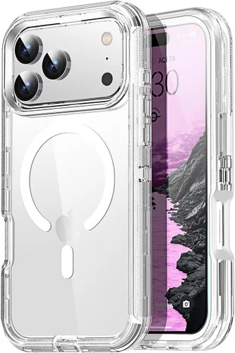 Vista 17 de AICase Funda transparente para iPhone 16e/13/iPhone 14, compatible con MagSafe 3 en 1, resistente protección contra caídas, cuerpo completo, a
