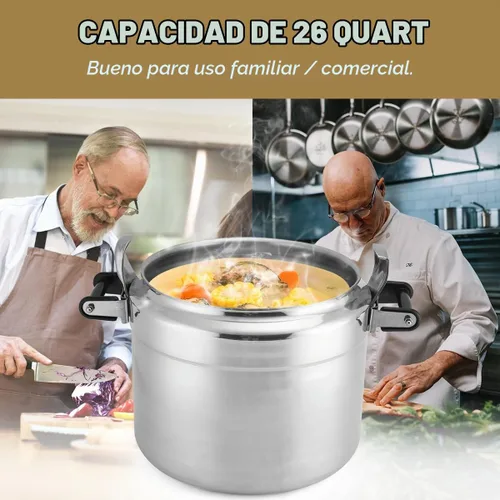 Vista 5 de BreeRainz Olla a Presión con Abrazadera de 26 Cuartos, Olla a Presión de Aluminio con Sistema de Bloqueo de Barra de Abrazadera Ultra Seguro