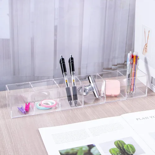 Vista 4 de dedoot Organizador de cajones transparente, 6 compartimentos, organizador de acrílico, cubo cuadrado de plástico duradero para maquillaje, joyas