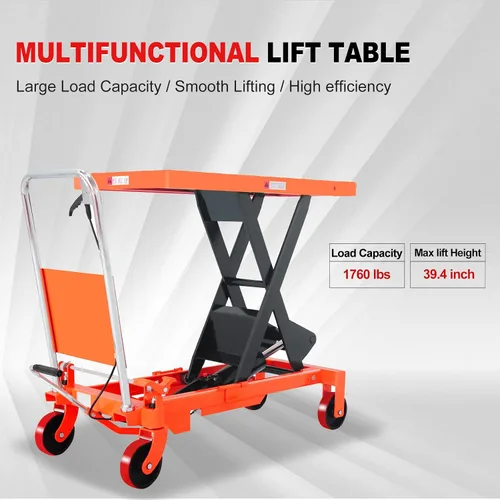 Vista 7 de Tory Carrier - Tijera hidráulica de capacidad de 1760 libras, carrito de mesa elevadora de 39.4 pulgadas, altura de elevación, mesa de elevación