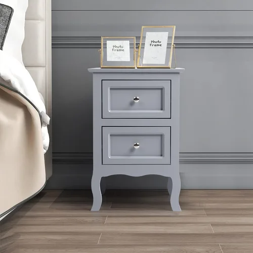 Vista 6 de Juego de 2 mesitas de noche para dormitorios, mesita de noche moderna con 2 cajones, mesa auxiliar de madera para espacios pequeños, sala de estar