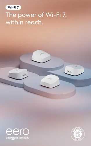 Vista 11 de Amazon eero 7 con 1 mes gratis de eero Plus (renovación automática): WiFi rápido hasta 2.5 Gbps, cubre hasta 2,000 sq. ft., paquete de 1