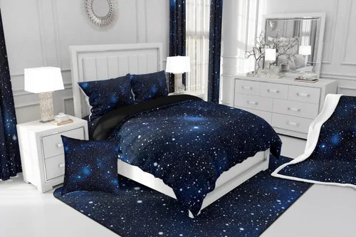 Vista 4 de Erosebridal Funda de edredón de cielo estrellado, juego de ropa de cama de galaxia, funda de edredón con temática de astronomía de cielo degradado