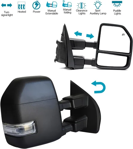 Vista 2 de BOOLEE Espejo de remolque del lado izquierdo del conductor apto para Ford F250, F350, F450, F550 Super Duty 2017, 2018, 2019, 2020, luz de señal