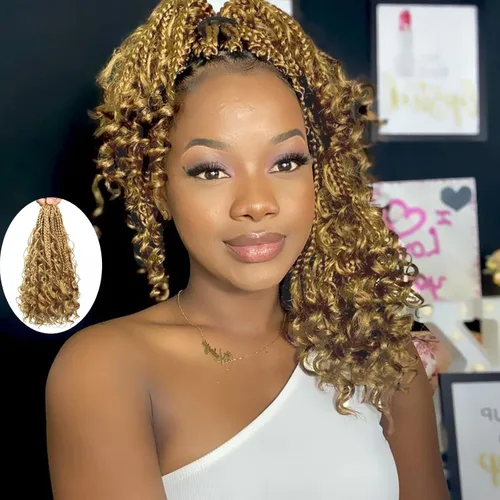 Vista 8 de Flagship 9 Paquetes Goddess Box Braids Cabello de Ganchillo para Mujeres Negras - 10 Pulgadas Pre-enrollado con Puntas Rizadas, Estilo Bohemio 1b