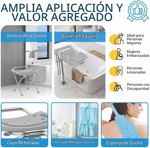 Vista 7 de Medhelp - Silla de ducha plegable para ducha interior, taburete de ducha plegable de acero inoxidable, asiento de ducha plegable portátil de 400