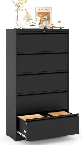 Vista 10 de Archivador de 2 cajones, archivador lateral de metal con cerradura, gabinete organizador de almacenamiento de oficina en casa para archivos de Negro