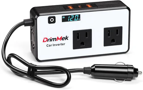 Vista 8 de DrimMek Inversor de Corriente para Automóvil de 200W, Salida de Adaptador de Enchufe de Automóvil Inversor DC 12V a 110V AC Encendedor