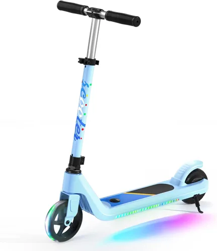 Vista 11 de LINGTENG Patinete Eléctrico para Niños de 6 a 10 Años, Patinete de Impulso con Arranque por Patada con Velocidad y Altura Ajustables, Rueda Luminosa