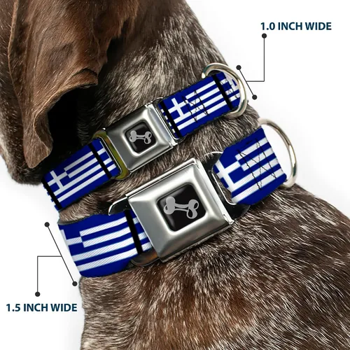 Vista 2 de Buckle-Down Collar de perro con hebilla de cinturón de seguridad, banderas de Grecia, 1 pulgada de ancho, se adapta a cuello de 9 a 15 pulgadas