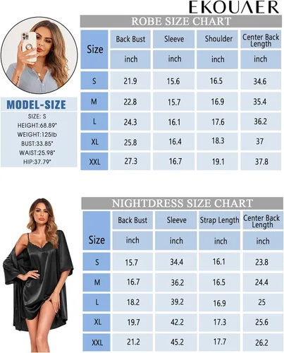 Vista 6 de Ekouaer Women's Satin Robe Set Silk Pajama Sets Nightgown with Robes Lace Cami Sleepwear Bridesmaid Wedding Kimonos