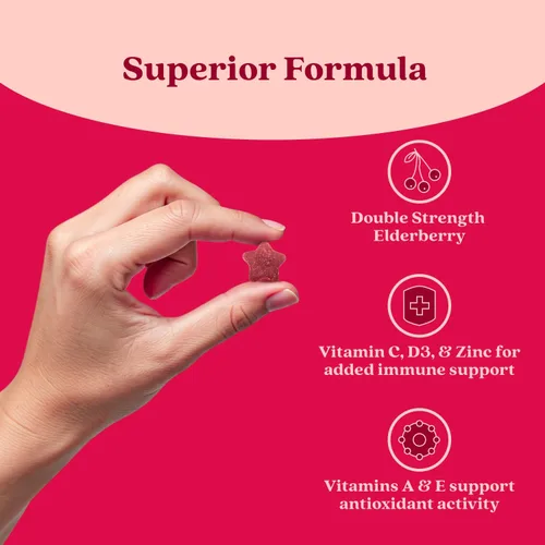 Vista 6 de BeLive Gomitas de saúco con vitamina C, D3 y zinc, suplemento multivitamínico para apoyo a la salud inmunológica para niños y adultos, 50